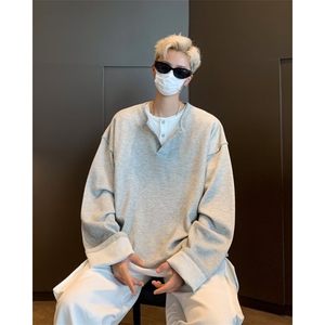 假两件长袖t恤男女装秋季oversize宽松休闲打底衫上衣2800 P43图片