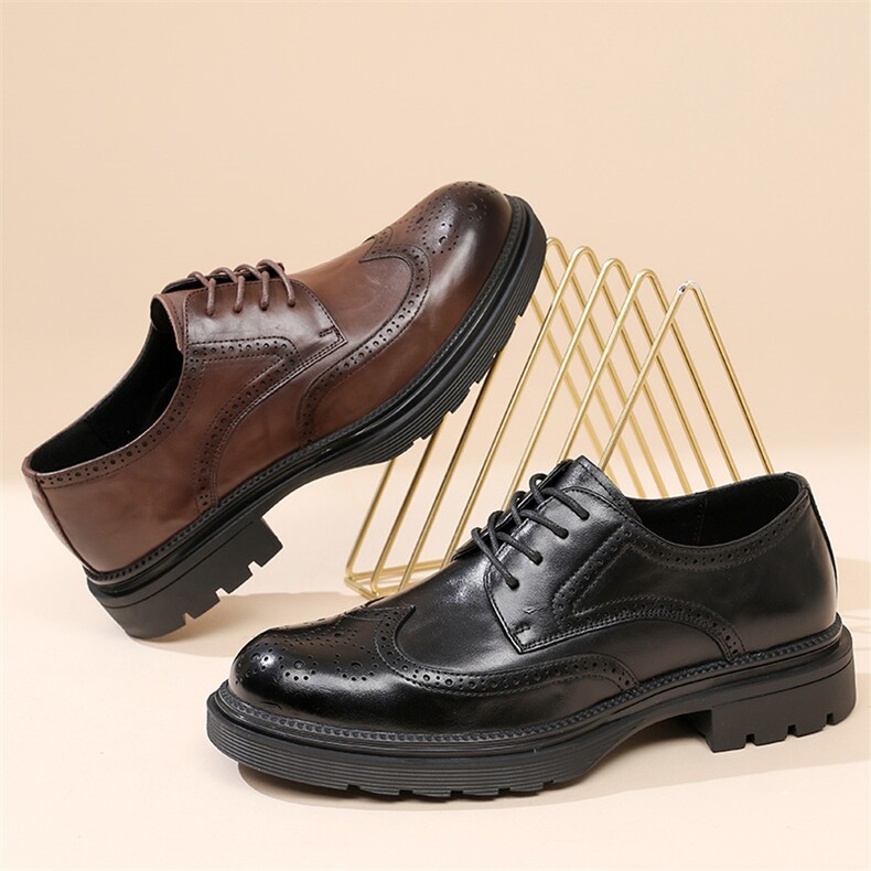 2025春季新款真皮男鞋布洛克正装皮鞋英伦风增高商务皮鞋男，男鞋皮鞋，电商A223