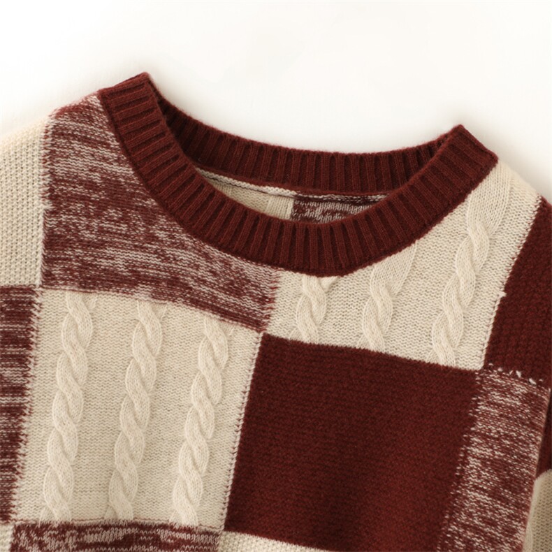 2024秋季新款九宫格圆领女士羊毛套头衫通勤百搭，女装羊毛衫，端硕羊绒