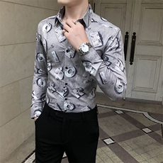 312A-5-290-P55长袖高级感秋季休闲英伦发型师韩版纯色男士衬衣，男装衬衫，星座312A-5