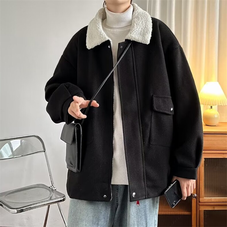 冬季毛呢羊羔绒服男港风宽松加厚保暖毛呢棉衣外套潮流棉袄JK06,男装夹克,星座1116A-1（原606A）