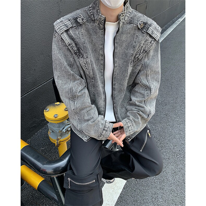 复古重磅立领牛仔外套男水洗做旧风格设计感情侣上衣JK86366-P75，男装工装外套，星座1008