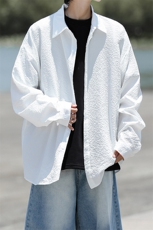 8XL-M泡泡纱盐缩肌理长袖衬衫男夏季冰丝外套防晒衬衣CS29007P40，男装衬衫，电商B312