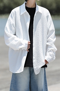 8XL-M泡泡纱盐缩肌理长袖衬衫男夏季冰丝外套防晒衬衣CS29007P40图片