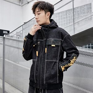 秋季新款工装复古牛仔外套宽松大码连帽夹克男 A438-W560图片