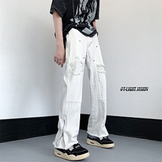 B221美式ins高街暗黑小众破洞拉链牛仔裤LK23069-P65控88，男装牛仔裤，电商B221
