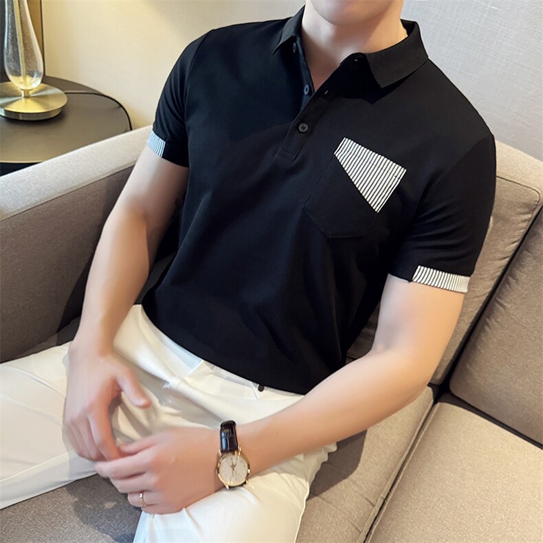 2024直播数据款条纹撞色拼接保罗衫商务半截袖Polo衫PL66/P55,男装Polo衫,电商A243