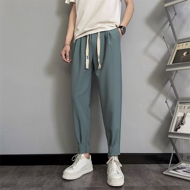 九分裤春夏直筒型休闲裤纯色潮高腰束脚气质男时尚潮牌青春流行,男装休闲裤,四季星座218-1