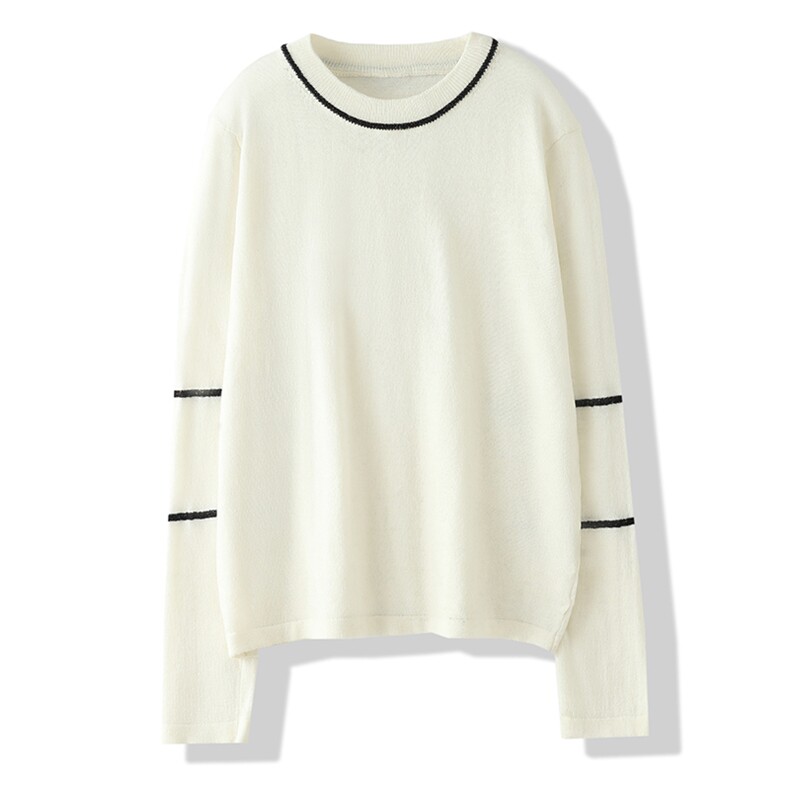 秋冬季新款时尚百搭简约显瘦圆领L两道杠羊毛衫，女装羊毛衫，奥千羊绒