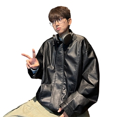 抖音直播！pu皮衣机车服宽松夹克男CP40-特p65控价：118，男装皮衣，电商B371