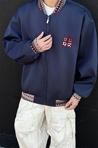 民主风提花拼接飞行夹克棒球服男 xh94-特60图片