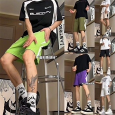 现货YK86007-TP17聚酯纤维发泡格子拼接短裤速干五分裤男女，男装牛仔裤，电商A086-1