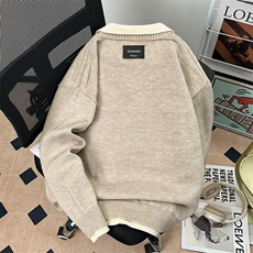 假两件衬衫领毛衣女秋装新款内搭慵懒风撞色翻领灰色针织衫上衣，男装针织衫/毛衣，星座506A