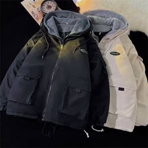 假两件加厚连帽棉衣男秋冬季潮牌宽松机能工装棉服外套MY938-P99图片