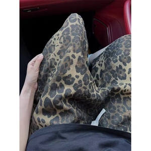 复古纯棉豹纹短裤男夏季潮流痞帅炸街宽松休闲五分裤KM06,200斤185穿搭男图片