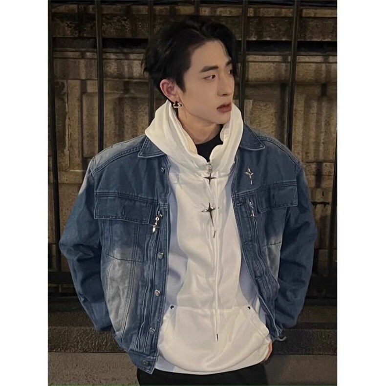 小众金属牛仔夹克设计感水洗做旧复古外套JKF10特P80,男装夹克,星座908-1