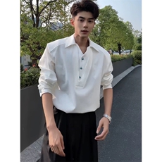 【有货】D5825-批45新品假两件V领长袖衬衫简约百搭绿松石衬衣，男装衬衫，星座603-2