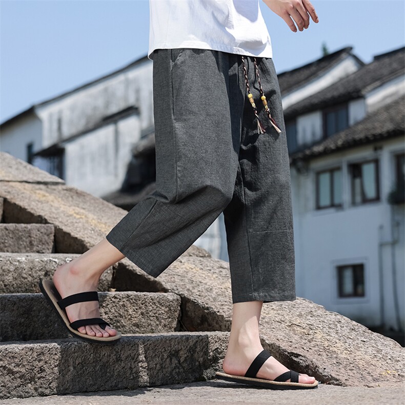 2026春夏新款风男装休闲做旧炒色仿麻中式直筒7分裤K189-P55，男装休闲裤，电商B277(原6028)