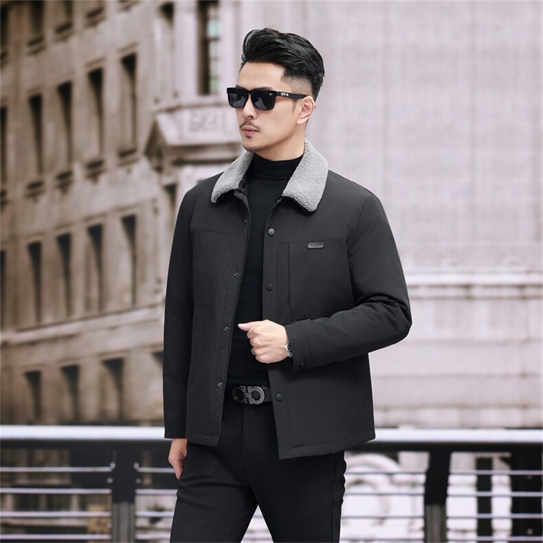 现货新标90绒中青年轻薄羽绒服外套男士羊羔毛领羽绒服夹克,男装夹克,钱塘723
