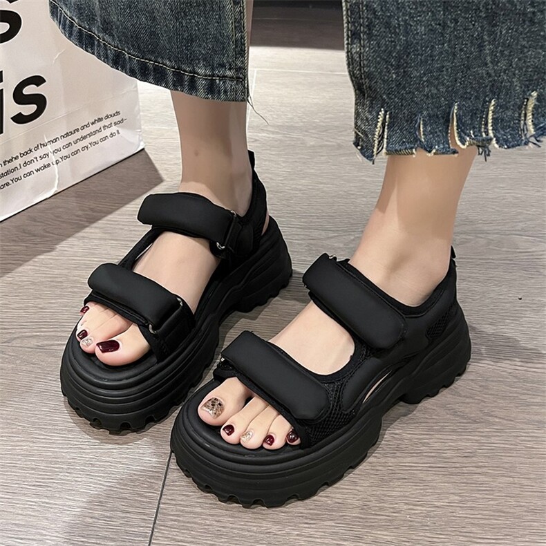 厚底轻便休闲凉鞋女2023年夏季新款魔术贴松糕运动凉鞋学生款,女鞋凉鞋,电商A223