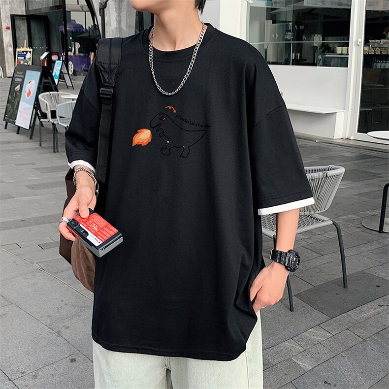 JT55040-P25假两件短袖t恤男大码胖子半袖体恤半截袖港风,男装T恤,电商A040