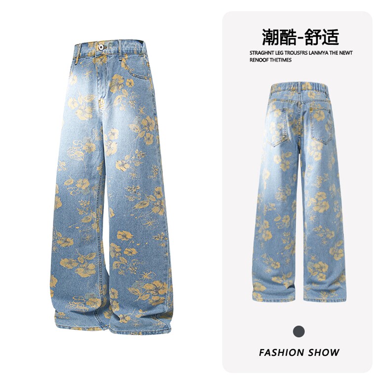 B221 美式ins高街暗黑绣花宽松直筒牛仔裤LK25578-特P45控7图片