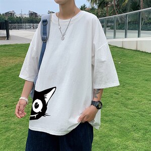 YT26035-P30 亚短袖t恤男大码五分袖男宽松七分袖 港风模特图片
