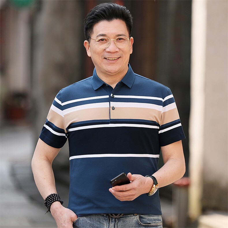爸爸夏装短袖t恤男装丝光棉上衣时尚商务休闲翻领短袖polo衫透气图片