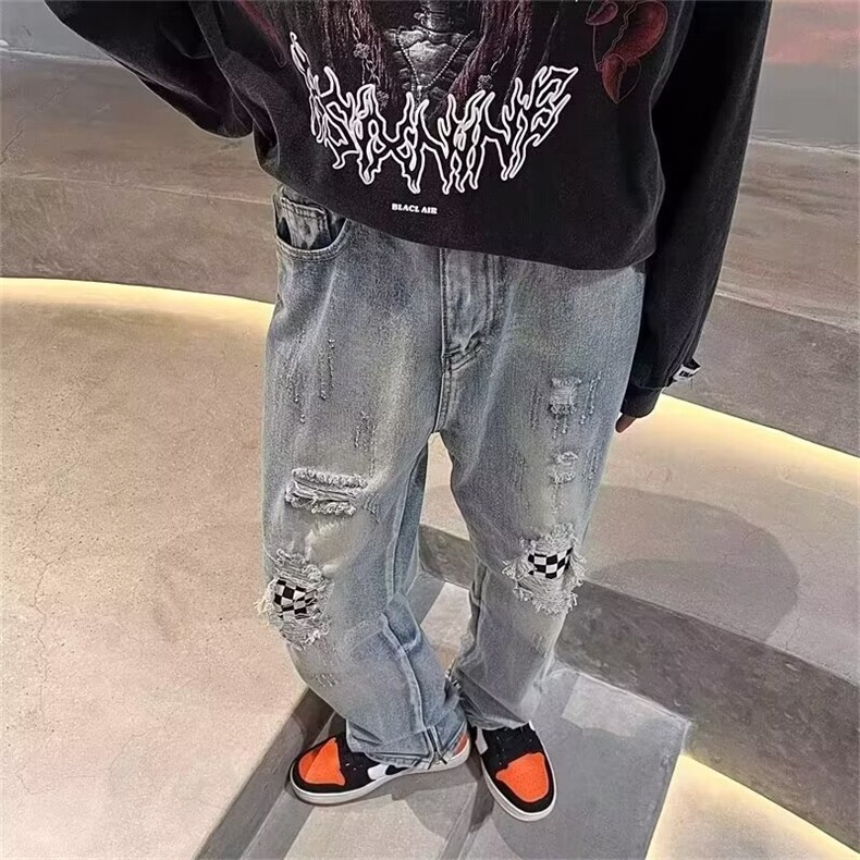 美式假破洞牛仔裤男ins高街设计感直筒长裤痞帅炸街裤子N1088-p42,男装牛仔裤,星座1008