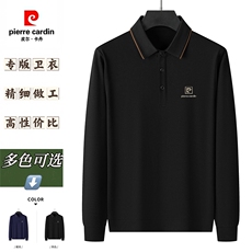 皮尔卡丹新款polo衫翻领打底衫男士秋季商务休闲薄款长袖纯色t恤，男装T恤，电商B212（原钱塘6029）
