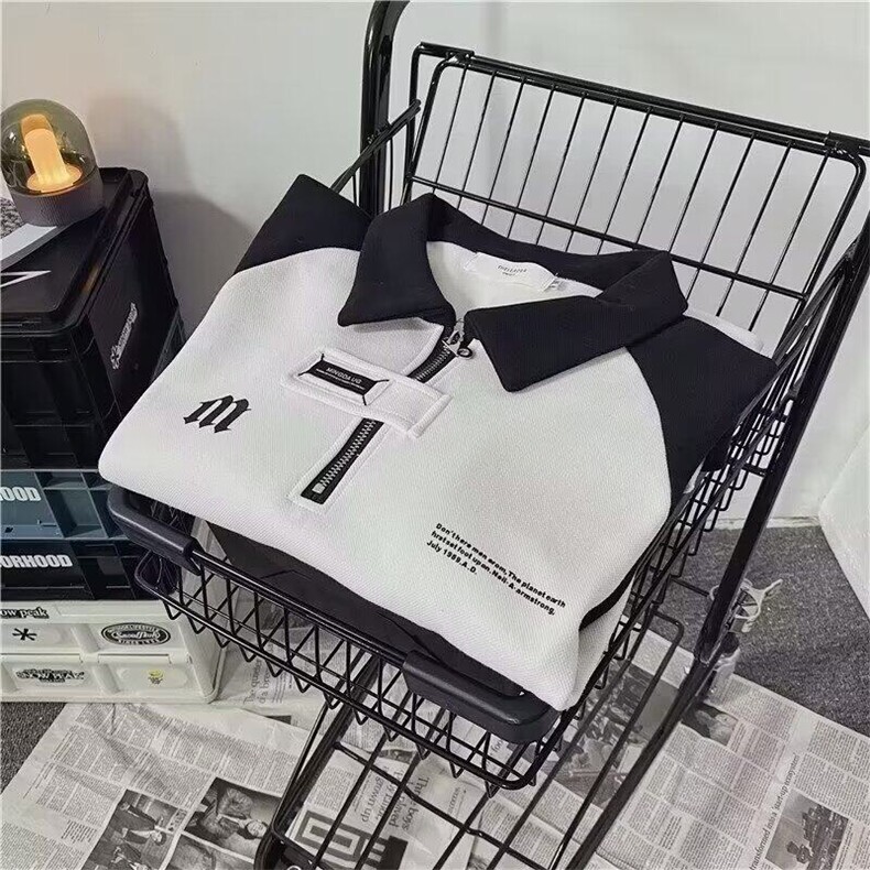 DW330-P38POLO领上衣潮牌痞帅炸街男春秋休闲半拉链欧美风外套,男装Polo衫,星座603-2