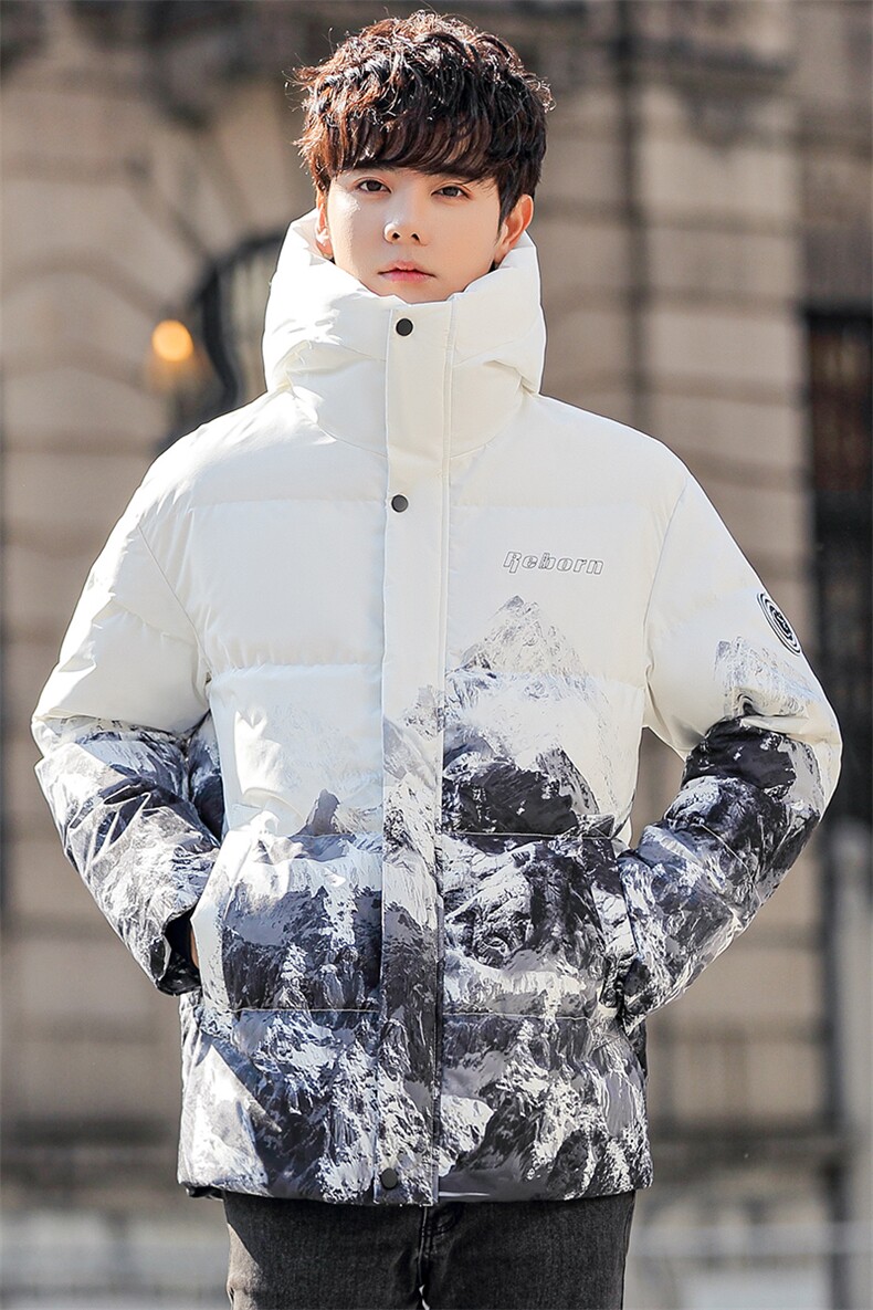 现货雪山款连帽时尚宽松轻薄白鸭绒扎染外套羽绒服R8833P100,男装羽绒服,星座301D-5(原星座1415）
