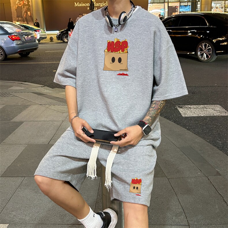套装！ 华夫格套装短袖T恤短裤男 TZ182-特P 38图片