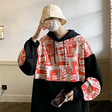 特P55限98高品质纯棉2024秋冬拼接复古连帽卫衣男潮流上衣XW221，男装卫衣，电商B370