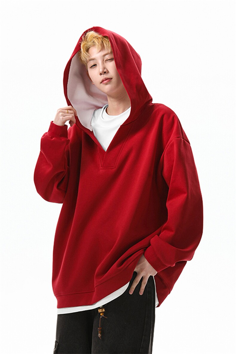 8XL-M叠穿假两件卫衣重磅连帽V领拼接套头衫宽松大码外套WY006P65,男装卫衣,电商B312