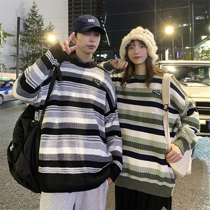 针织衫男韩版潮流条纹帅气2023秋冬季新款ins宽松毛衣W4022-P49图片