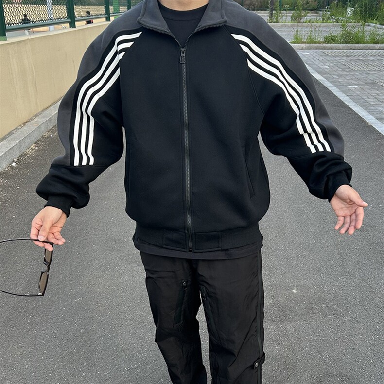 抖音得物高品质26春装美式高街重磅织带拼接撞色立领卫衣外套CM41,女装短外套,电商A486