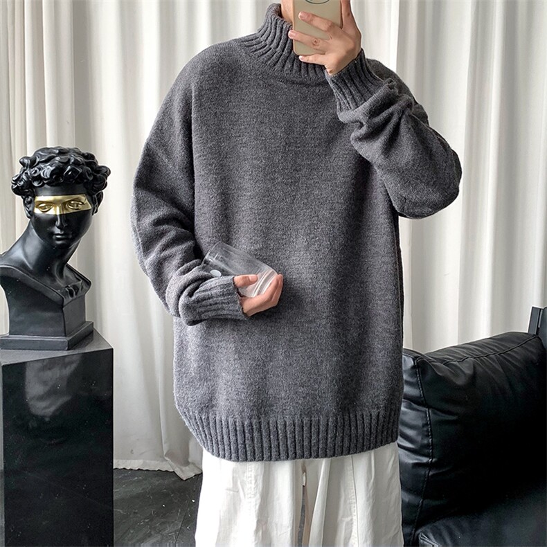 纯色高领毛衣男秋冬加厚ins潮百搭港风休闲宽松针织衫M263-P38,男装针织衫/毛衣,星座512-4