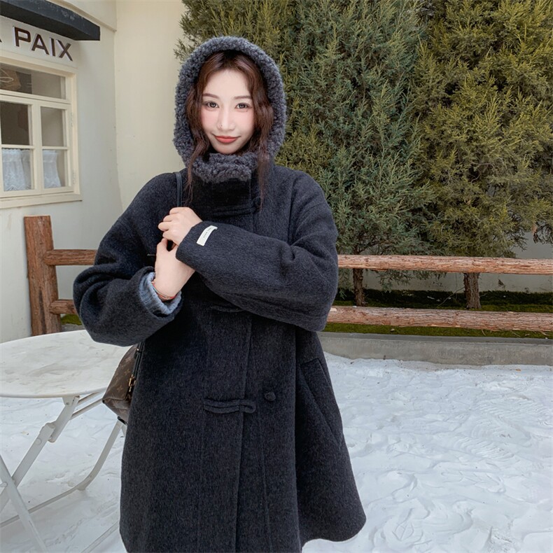 新款2C0281036P290K39870,毛连帽双面尼,女装羊绒大衣,2C028