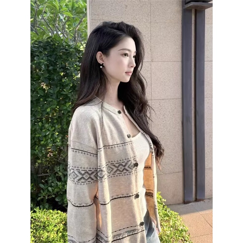 费尔岛提花开衫毛衣外套男款秋季设计感老钱风针织衫上衣SWD87,男装针织衫/毛衣,星座516A