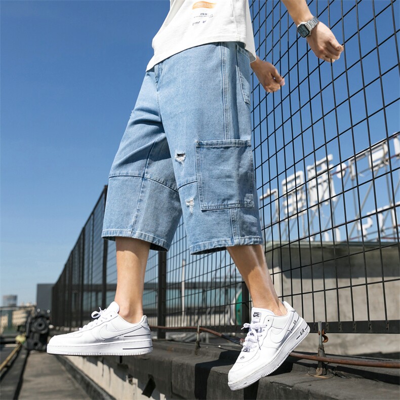 七分牛仔裤男士短裤夏季潮牌5五分宽松休闲破洞中裤工装DS801TP45图片
