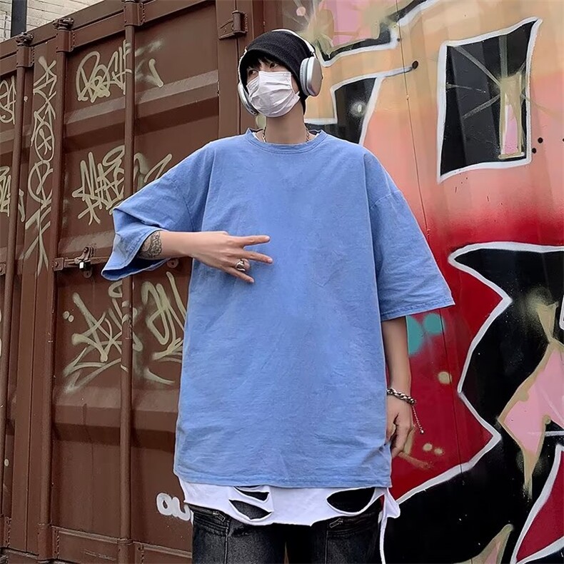 特价水洗棉圆领纯色港风五分袖青春流行夏季潮男T恤T100P24,男装T恤,星座410-2