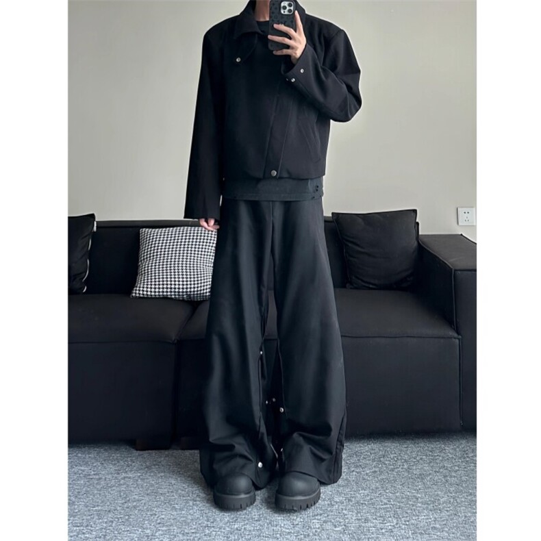 （现货）自制款纽扣斜拉链襟翻领垫肩短款夹克外套男,男装夹克,星座910A
