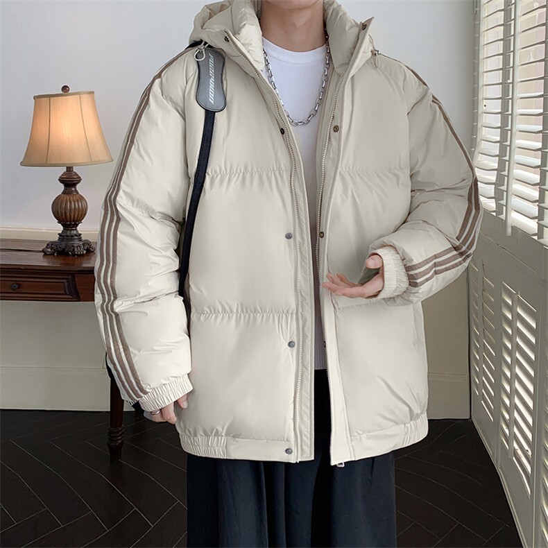 冬季港风三条杠撞色连帽棉衣加绒加厚拼色加厚棉衣外套MY6088P90，男装棉衣，电商A128