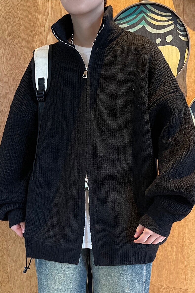 秋冬男士商务重磅开衫双拉链立领毛衣男日系简约宽松百搭9022,男装针织衫/毛衣,星座1107