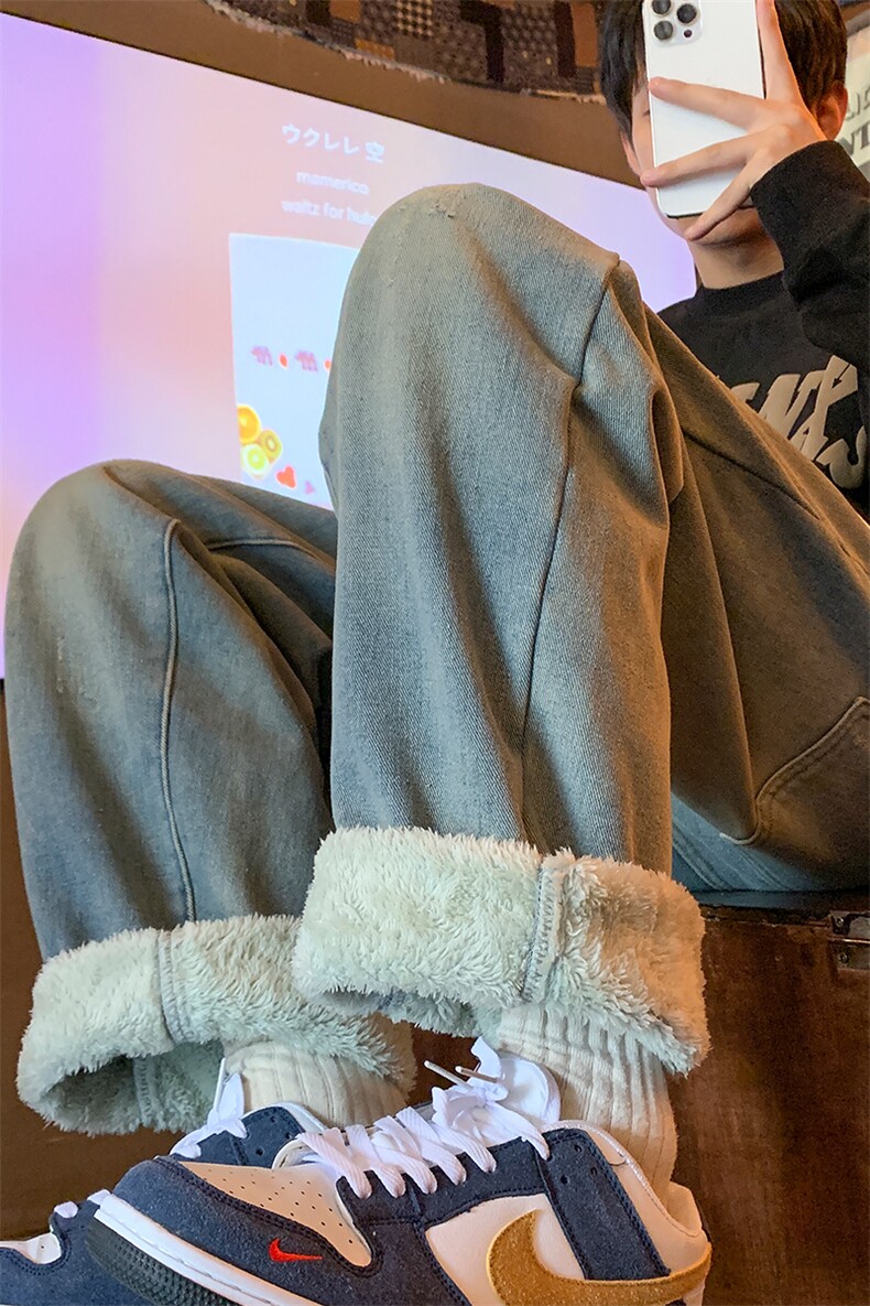 D2218-TP4588冬季新款加厚加绒宽松长裤休闲直筒保暖牛仔裤,男装牛仔裤,电商A102