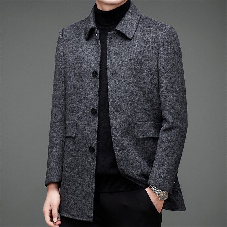 新款羊毛呢大衣秋冬商务中年男士羊毛保暖时尚外套MNSAA8166-P315，男装风衣，电商B212（原钱塘6029）