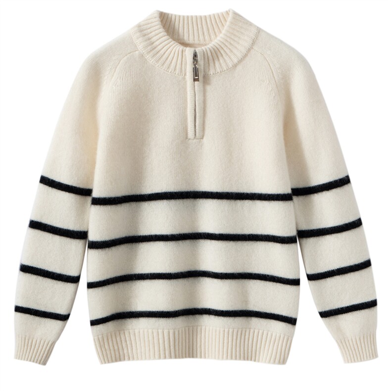 2025时尚百搭通勤简约休闲马鞍肩半拉链儿童羊绒，童装儿童羊绒衫，圣极绒童装