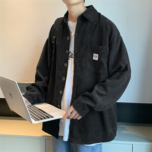 2022新款复古休闲外套港风长袖衬衣春季灯芯绒衬衫男款 W2437-P32图片