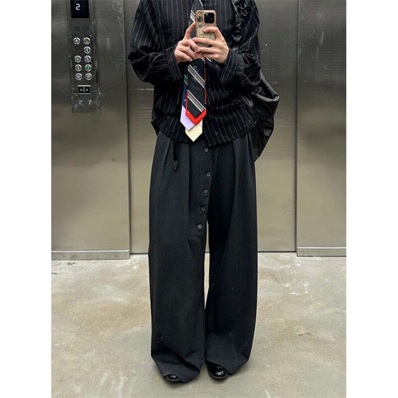 弧形纽扣做旧碳灰活褶剑道新中式混纺西裤长裤男K362,男装西裤,星座1116A（原606A-3）